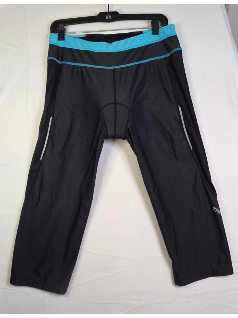 TRAYL Women's Padded Cycling Capris Large Black Turquoise Bike Pants Chamois
